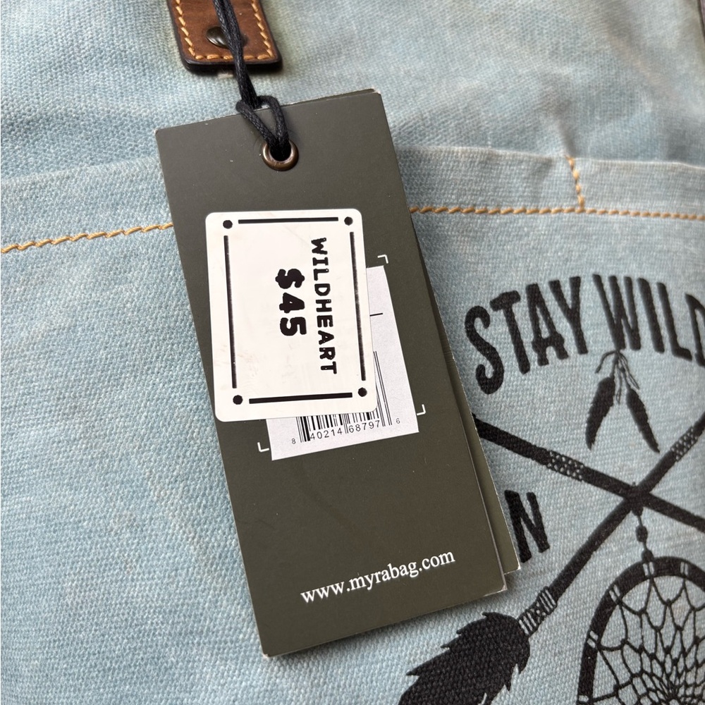 Myra Bag Blue Canvas Tote with Dreamcatcher Design, Stay Wild Moon Child. - Picture 4 of 8